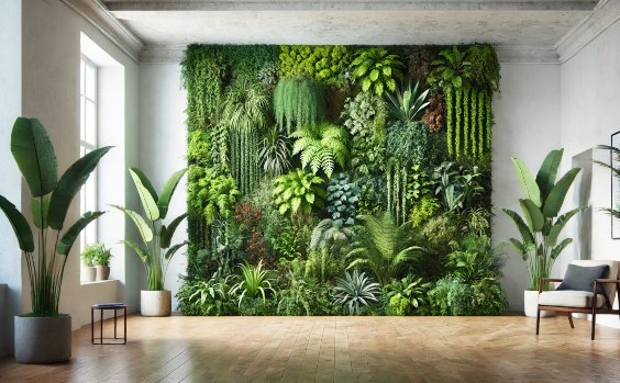 Wand mit Pflanzen im Wohnzimmer