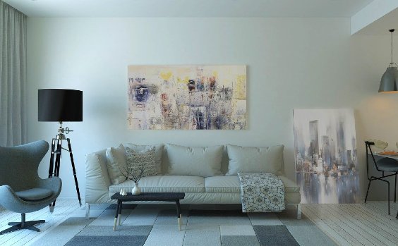 Wohnzimmer Sofa und abstraktes Bild